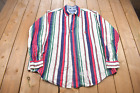Vintage 1990s Nautica Striped Button Up Shirt / Made in USA / Abstract Pattern /