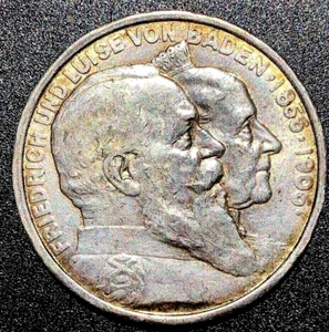 Germany/Baden, 1906, 5 Mark (RARE), Very large coin, UNC example. Low Mintage ! - Picture 1 of 3
