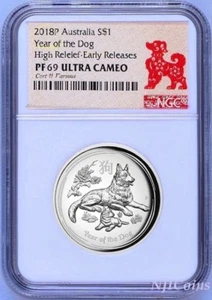 2018 Australia Lunar Year Of The DOG High Relief Proof 1oz Silver Coin NGC PF69 - Picture 1 of 4