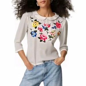 CATH KIDSTON-LONDON Floral Embroidered Blouse Peter Pan Collar UK sz 12 (US-M/L) - Picture 1 of 13