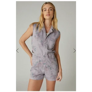 NEW Lucky Brand Laura Ashley Coverall Shorts Romper Denim Womens Large - Picture 1 of 5