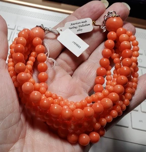 Gems En Vogue Orange Coral Nine Row Toggle Bracelet, 7" Wrist - Foto 1 di 3