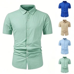 Camicia elegante manica corta tinta unita per uomo ufficio e lavoro abbigliamento - Foto 1 di 8