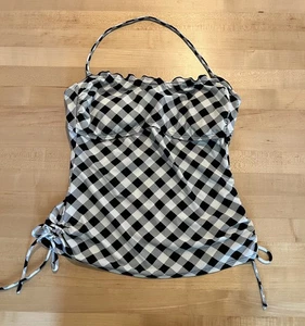 Arizona Jean Company Tankini Top Womens Large Black White Plaid Halter Swimwear - Picture 1 of 7