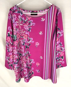 Bob Mackie Art To Wear Floral Top 2X Pink Flowy Breathable Office Tunic NWT - Picture 1 of 5