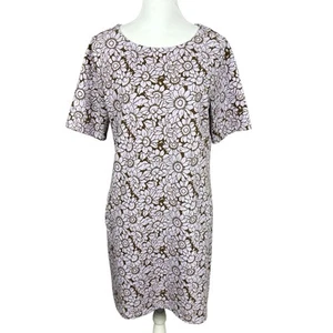 Sahalie M Cotton Blend Floral Violet Sunflower Short Sleeve Shift Dress Stretch - Picture 1 of 15