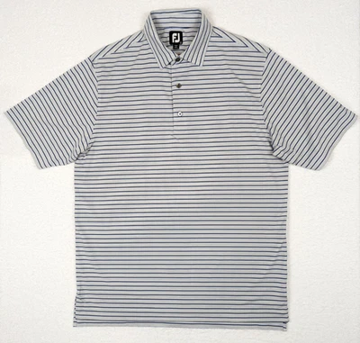 FootJoy Lisle Polo Shirt Mens L White Stripe Golf Comfort Heritage Palms 26223 - Image 1 of 4