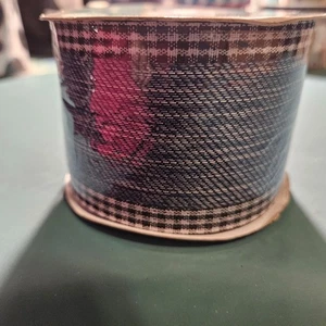 1 Roll RG Ribbon Blue Jean with Checked Borders Wired Ribbon - Picture 1 of 3