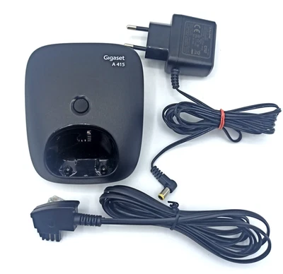 Gigaset A415 Basisstation Ladeschale A415A Netzteil und Telefonkabel schwarz - Bild 1 von 4