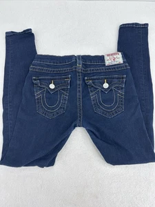 Pantalones de mezclilla TRUE RELIGION para mujer talla 30 ajustados lavado oscuro brumosos elásticos solapas - Imagen 1 de 11