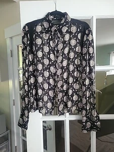 Costume National Sheer Chiffon Silk Print Long Sleeve Luxuruous Blouse Sz L - Picture 1 of 9