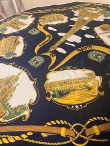 Vintage Roger L. Paris Souvenir Scarf 34” Sq Navy Gold White - Picture 1 of 5