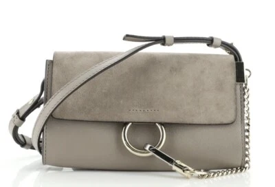 Faye Shoulder Bag Leather and Suede Mini In Neutral Grey Color - Image 1 of 4
