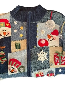 Maglione donna piccolo cardigan patchwork pupazzo di neve Heirloom Collectibles vintage - Foto 1 di 5