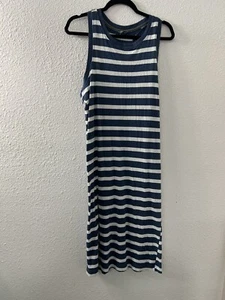 Eddie Bauer Tank Dress Womens Size XL White Blue Striped Long Maxi Summer Beach - Picture 1 of 11