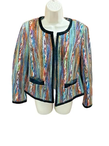 Katherine New York Women's Multicolor Tweed Velvet Collard Blazer Jacket Size PM - Picture 1 of 7