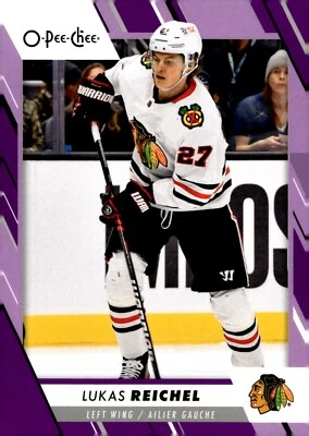 Lukas Reichel - 2023-24 O-Pee-Chee Purple Border /49 Card #128 - Blackhawks - Image 1 of 2