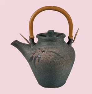 Pentola da tè arte ceramica in gres porcellanato con manico in bambù firmata lavoro in studio - Foto 1 di 9