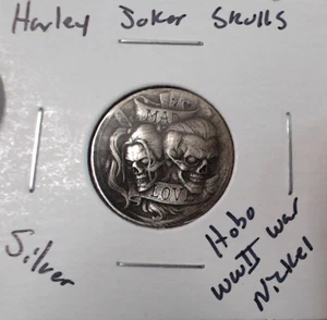 HOBO Harley Quinn Joker Calaveras Hechas de un REAL Plata Segunda Guerra Mundial Guerra Níquel FIRMADO - Imagen 1 de 2