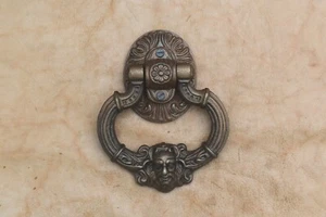 Vintage Cast Iron Victorian Face antique Gold Door Knocker Handle Pull Ring - Picture 1 of 10