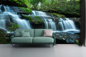 3D Green Forest Creek Self-Adhesive Wall Murals Poster Wallpaper for Bedroom - Picture 1 of 5