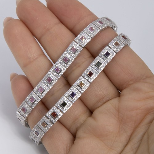 VALENTINO Bracciale Tennis Colorato Taglio Tondo Maglia Quadrata Argento Sterling 925