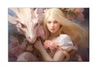 Blonde Elf Girl And Dragon Oil Painting Printed On Canvas-Home Wall Art Decor