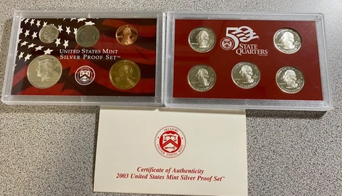 2003-S Complete SILVER Proof Set w Box and COA Cover