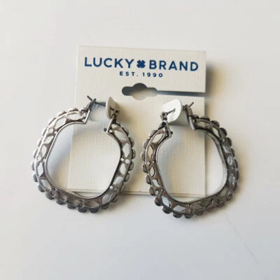Lucky Brand Floral Square Hoop Earrings Gift Vintage Women Party Holiday Jewelry - Image 1 of 3