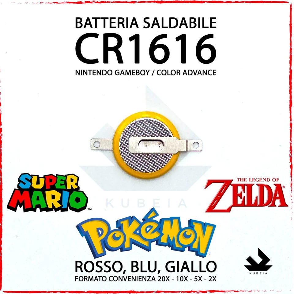 CR1616 BATTERIA POKÉMON GIALLO BLU ROSSO NINTENDO GAME BOY ADVANCE GBA COLOR GBC - Immagine 1 di 2