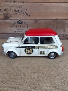 Decorative Vintage Retro Style Red and white Austin Mini Metal Model - Picture 1 of 13