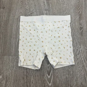 Skims Floral Print Cotton Rib Boxer Shorts L Ivory Casual Stretch Loungewear Fem - Picture 1 of 5