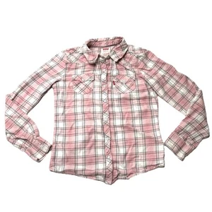 Levis Pink Youth Girls Large 12-13yr Long Sleeve Button Up Classic Flannel Shirt - Picture 1 of 8