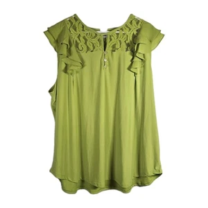 Ann Klein Ruffle Top Green Blouse Size 3XL Sleeveless Dressy Career NWT - Picture 1 of 7