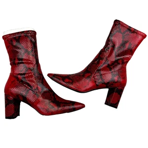 Stuart Weitzman Landry 75 Sock Damen 10,5 B Bootie rot Python Blockabsatz Stiefel - Bild 1 von 20
