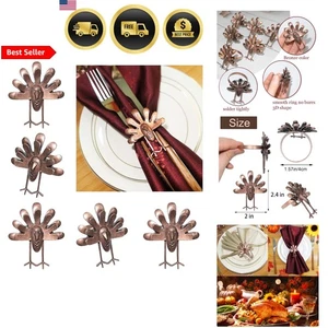 Set 12 Anelli Tovagliolo Tacchino Ringraziamento Vintage Bronzo Autunno Decorazione Cena - Foto 1 di 8