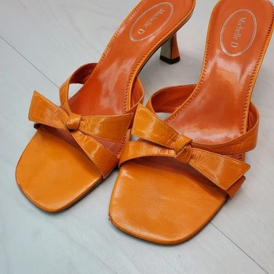 Sandalias de tacón vintage Michelle D de cuero naranja con moño para mujer talla 8,5 M Foto 1 de 4