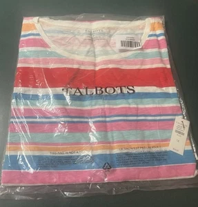 T-shirt donna Talbots manica morbida increspata nuova con etichette taglia Petite 1 XL multicolore - Foto 1 di 9