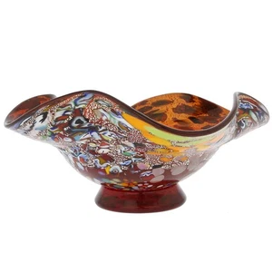 Glass OfVenice Murano Glas Millefiori Fazzoletto Schale - Silber Rot - Bild 1 von 6