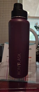 FIASCHETTA FERRO 40 oz cannuccia acciaio inox bottiglia acqua isolata viola coperchio ribaltabile - Foto 1 di 8