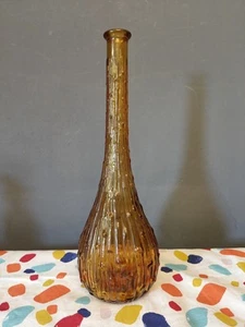 Vintage Italian Empoli Glass Amber Wax Drip Genie Bottle Decanter No Stopper - Picture 1 of 9
