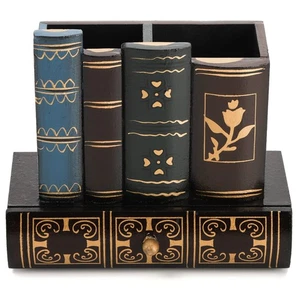 Decorative Pen Holder with Storage Drawer, Wooden Pencil Holder Organizer, An... - Foto 1 di 6