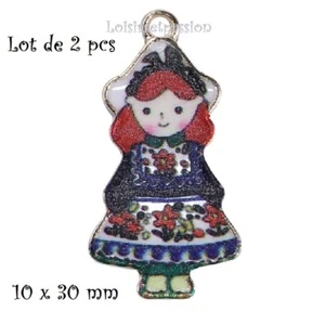 BRELOQUE / CHARM - Fille Alsacienne, robe folklore, émaillé, 16 x 30 mm X2 - 120 - Picture 1 of 2