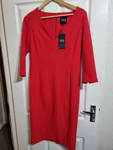 Worth A Million Red Dita Dress UK 12 UVP £120 Bodycon Pencil Smart Occasion Midi - Bild 1 von 7