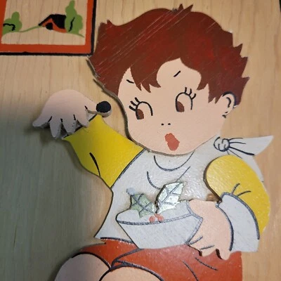 Linda placa vintage Little Jack Horner pintada a mano decoración de guardería infantil 1940-50 Foto 1 de 4