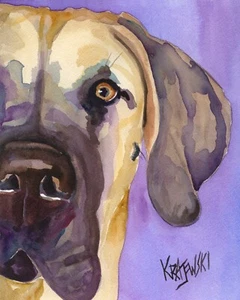 Deutsche Dogge hochauflösender Druck Original Fine Art Aquarell von Ron Krajewski - Bild 1 von 4