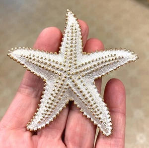 Vintage Huge 3” Gold Tone Metal White Enamel STARFISH Star Fish Pin Brooch EXC! - Picture 1 of 8