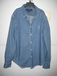 POLO RALPH LAUREN YOUTH SHIRT (L 14-16) Denim Blue, Brown Pony Logo - Picture 1 of 6