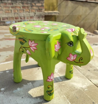 Wooden Elephant Stool – Hand-Painted Indian Art Decor | Home & Office Art - Image 1 of 4