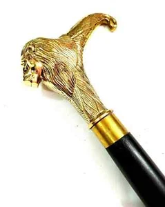 Victorian Walking Cane – Black Wood Stick with Solid Brass Lion Head Handle - Picture 1 of 6